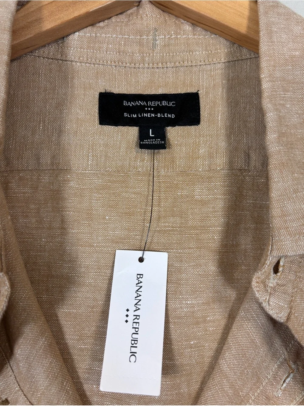 NWT Banana Republic Slim Linen Blend Shirt Tan Beige Large Button Up